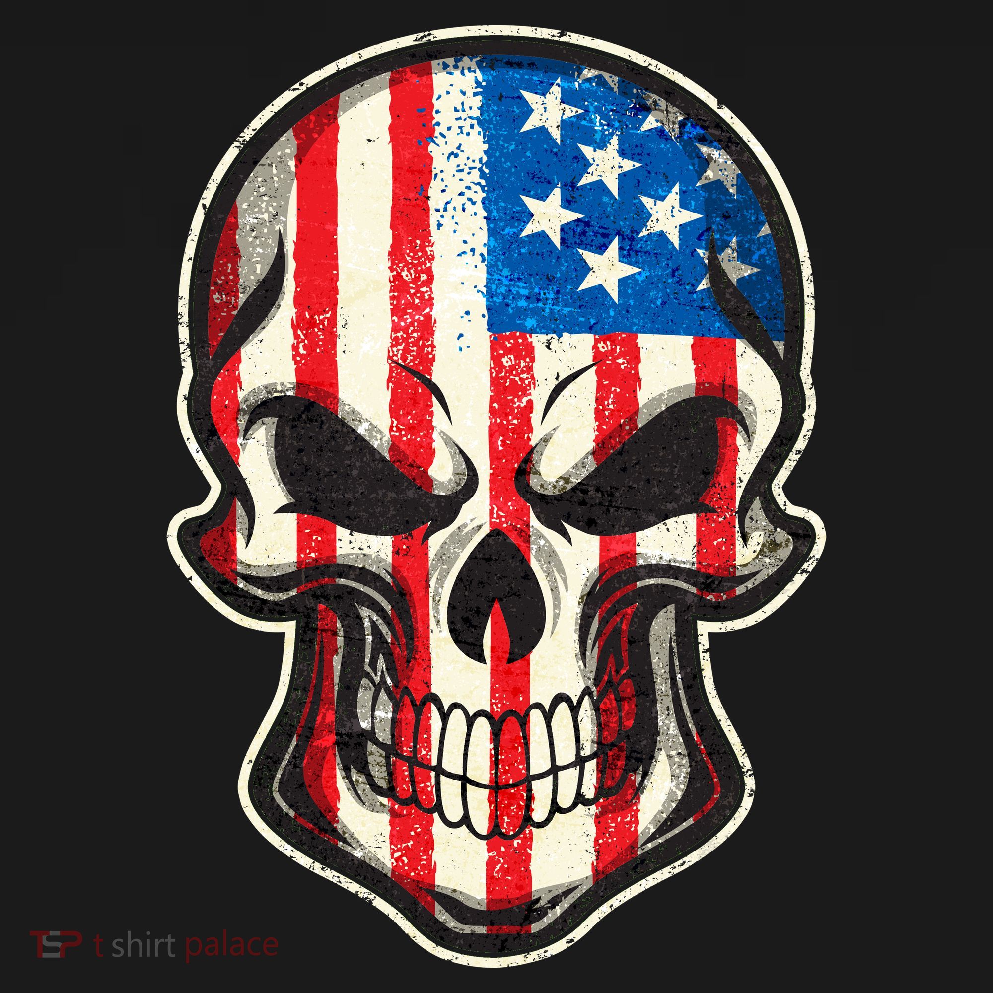 American Flag Human Skull Ornament