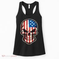 American Flag Human Skull Women's Tank Top thumb 0
