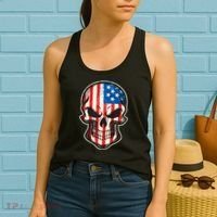 American Flag Human Skull Women's Tank Top thumb 2
