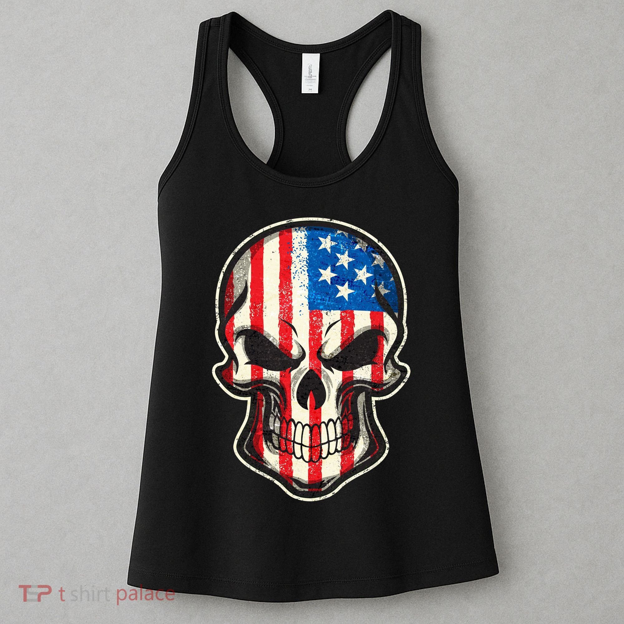 American Flag Human Skull Women's Tank Top