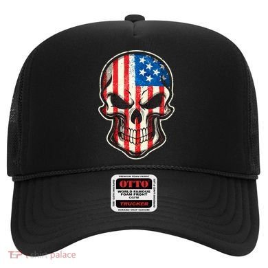 American Flag Human Skull Hat