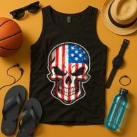 American Flag Human Skull Tank Top thumb 4