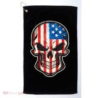 American Flag Human Skull Golf Towel thumb 0