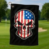American Flag Human Skull Golf Towel thumb 1