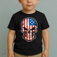 American Flag Human Skull Toddler T-Shirt thumb 2