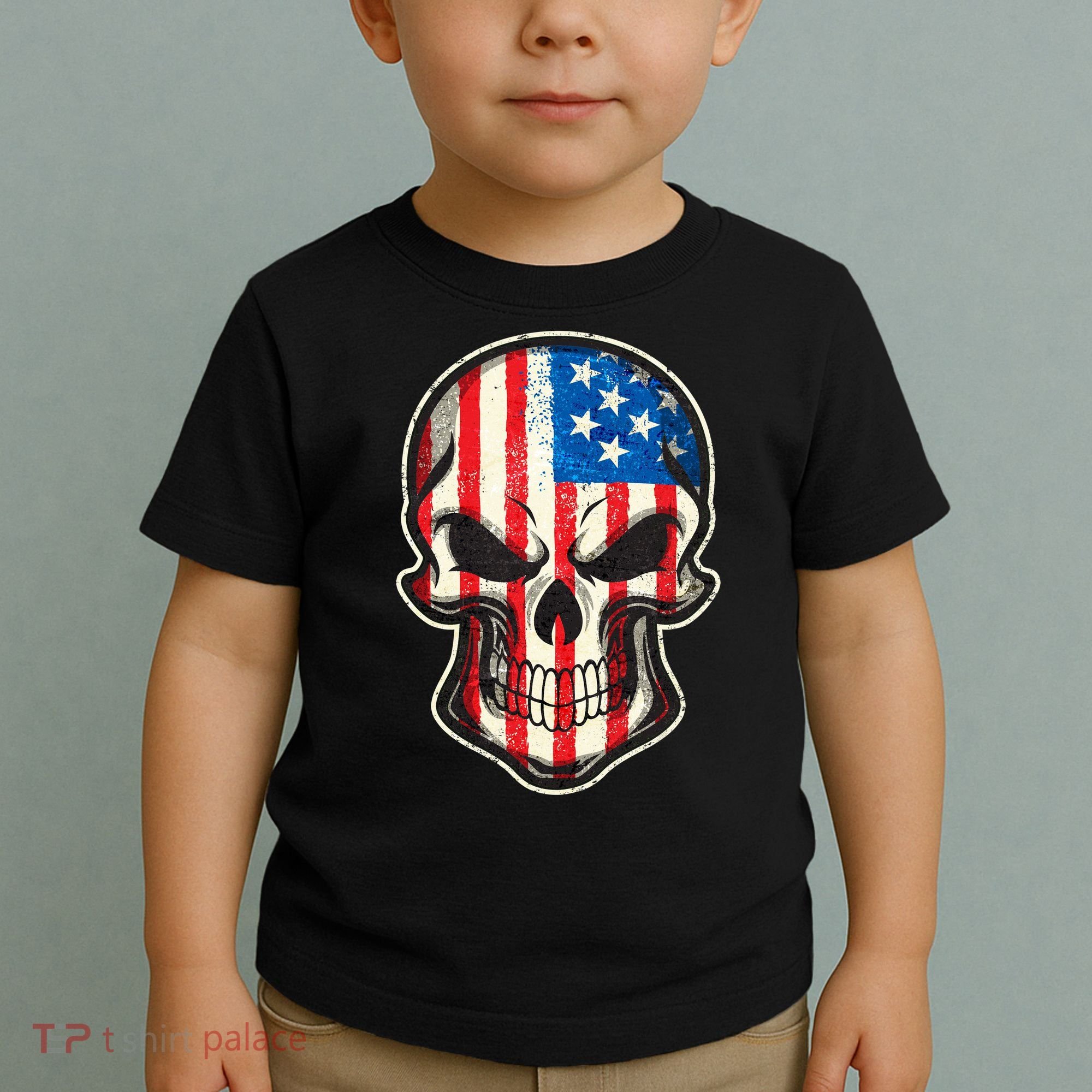 American Flag Human Skull Toddler T-Shirt