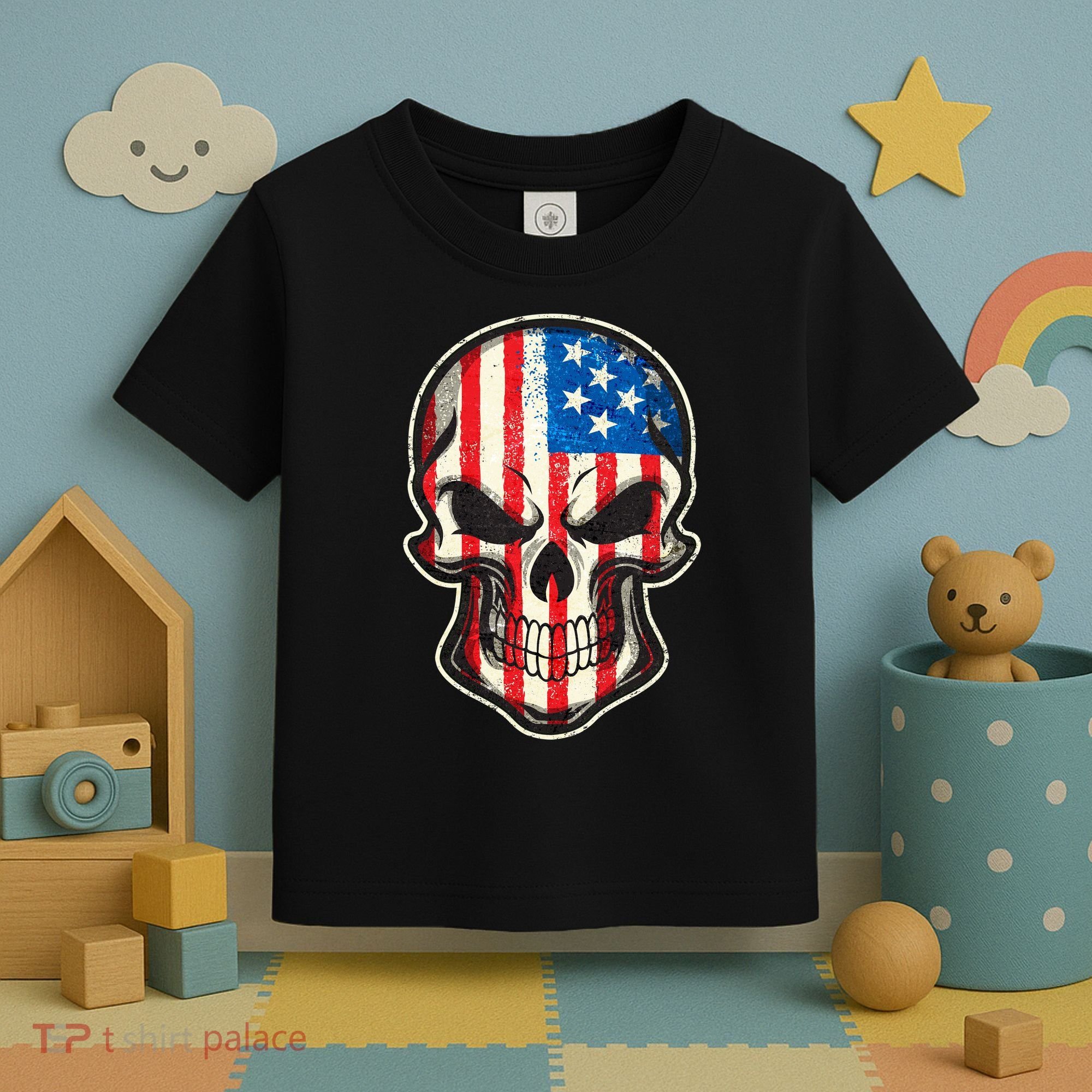 American Flag Human Skull Toddler T-Shirt