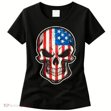 American Flag Human Skull Women's T-Shirt