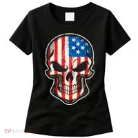 American Flag Human Skull Women's T-Shirt thumb 0