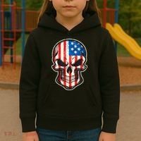 American Flag Human Skull Kids Hoodie thumb 3