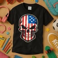 American Flag Human Skull Kids T-Shirt thumb 3
