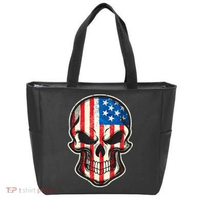 American Flag Human Skull Tote Bag