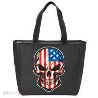 American Flag Human Skull Tote Bag thumb 0