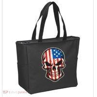 American Flag Human Skull Tote Bag thumb 2