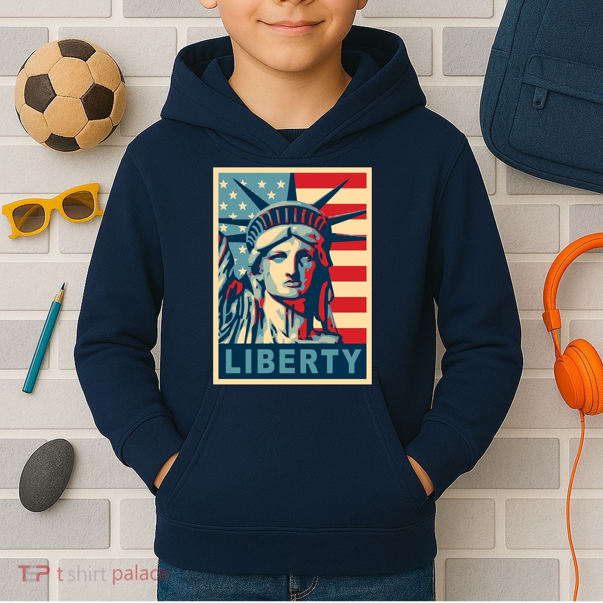 American Flag Statue Of Liberty Kids Hoodie