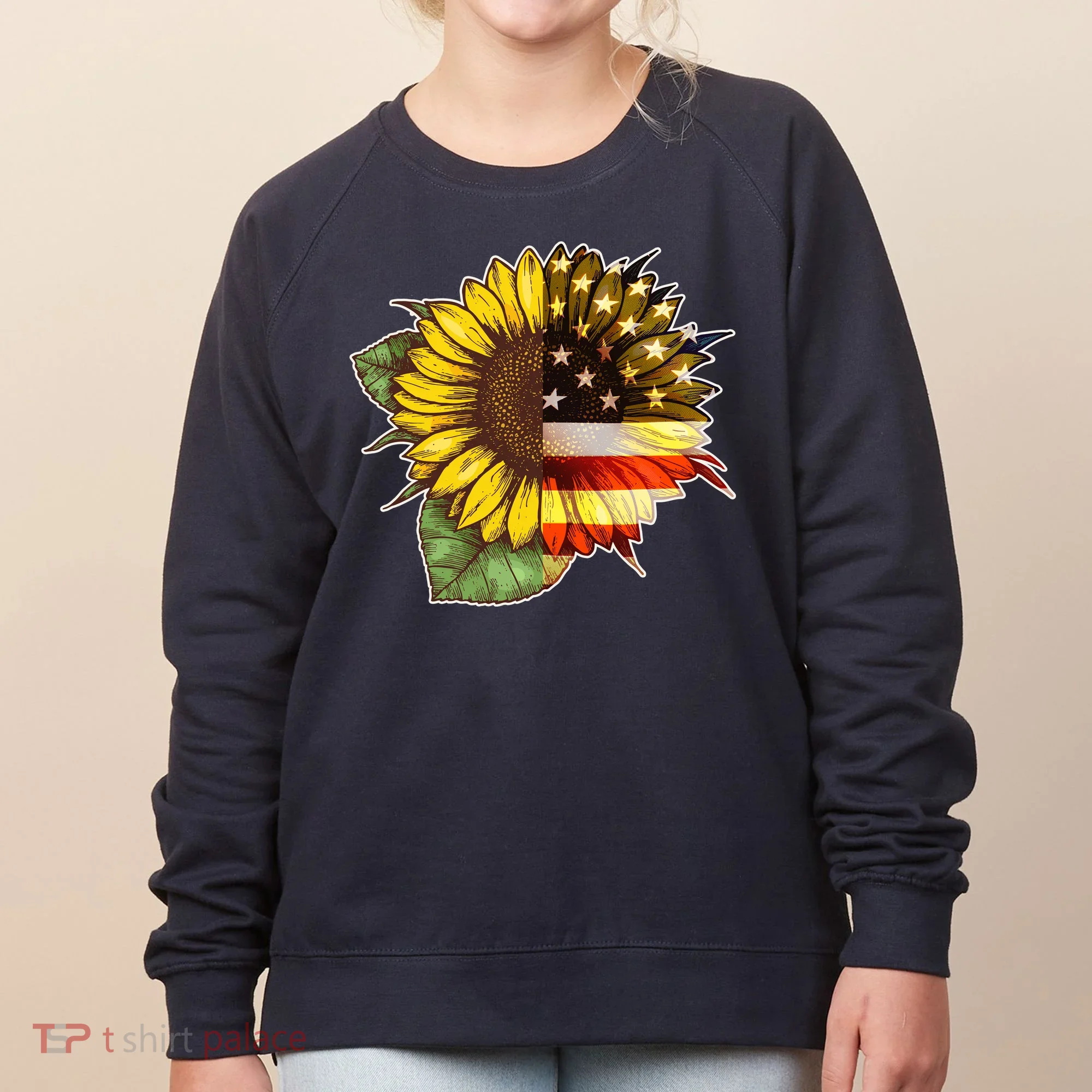American Flag Sunflower Women's Sweatshirt