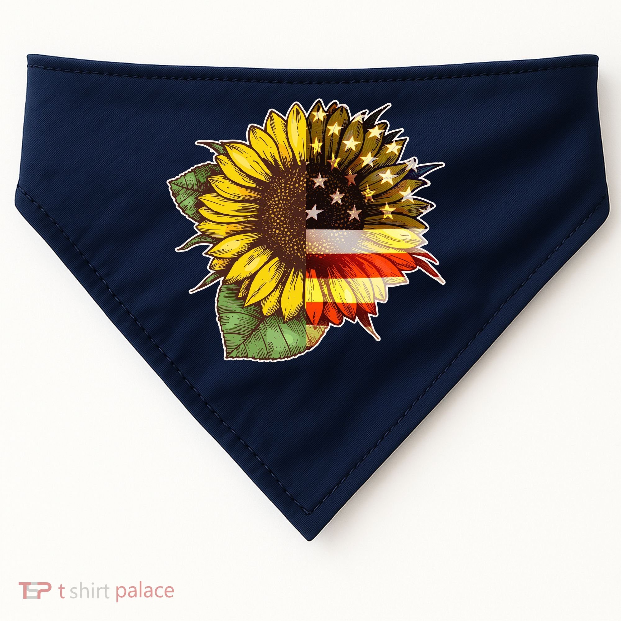 American Flag Sunflower USA-Made Doggie Bandana