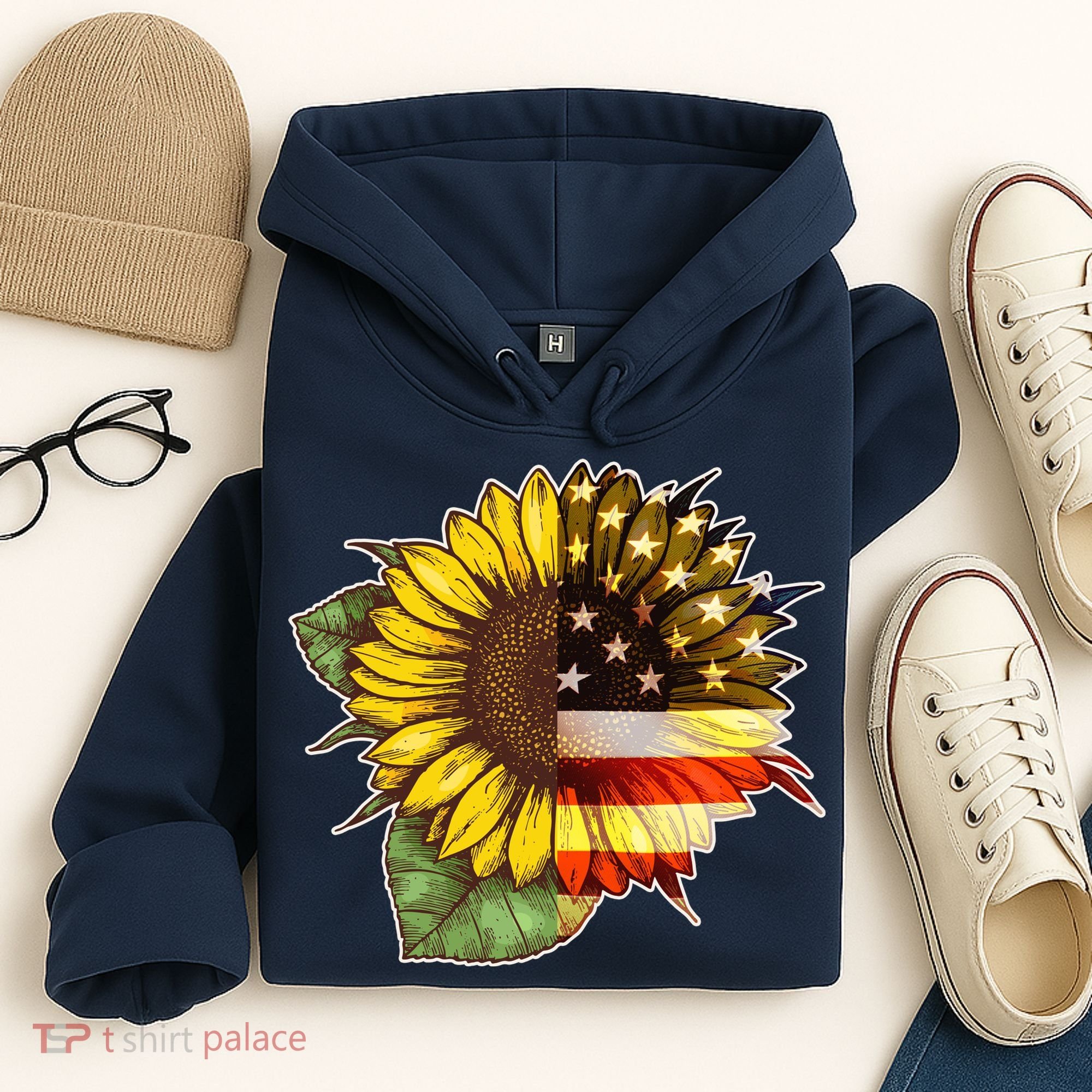 American Flag Sunflower Hoodie