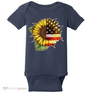 American Flag Sunflower Baby Bodysuit