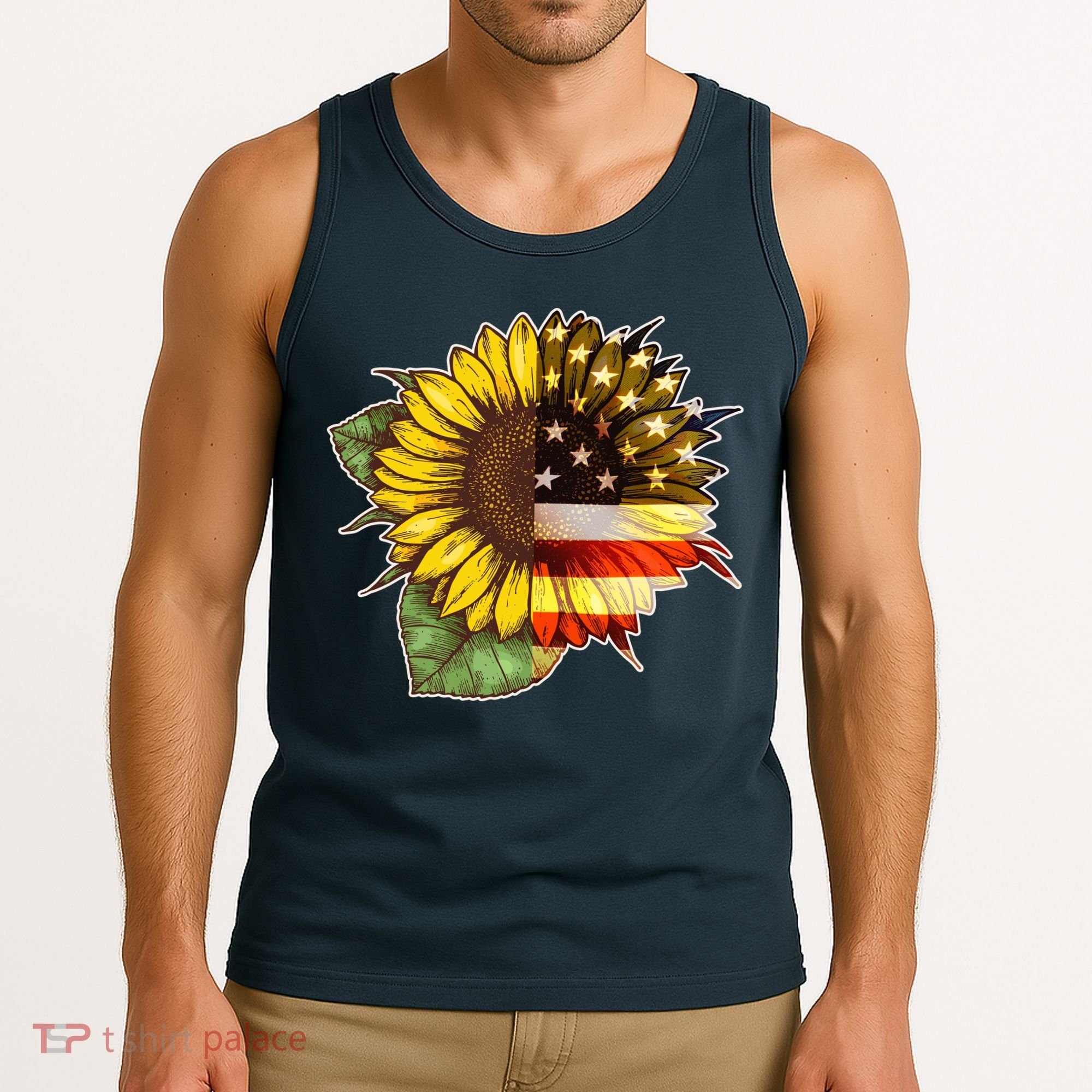 American Flag Sunflower Tank Top