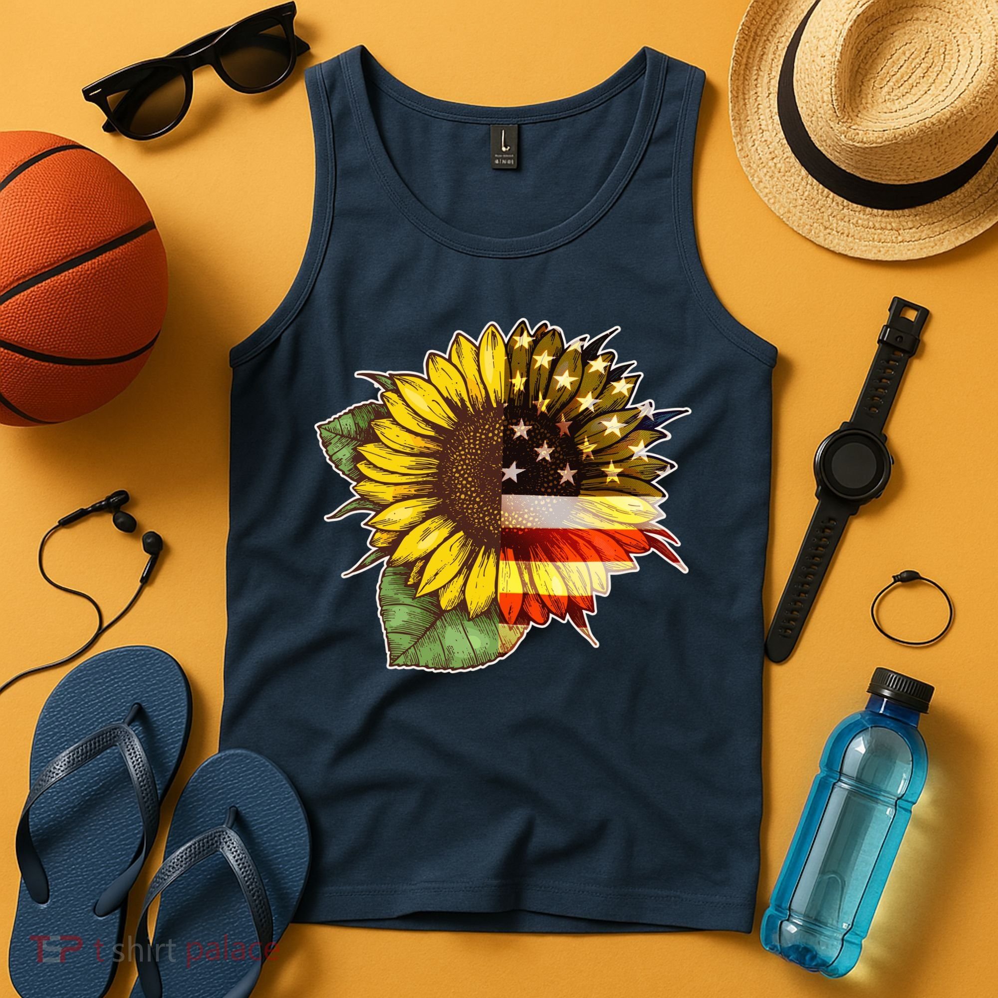 American Flag Sunflower Tank Top