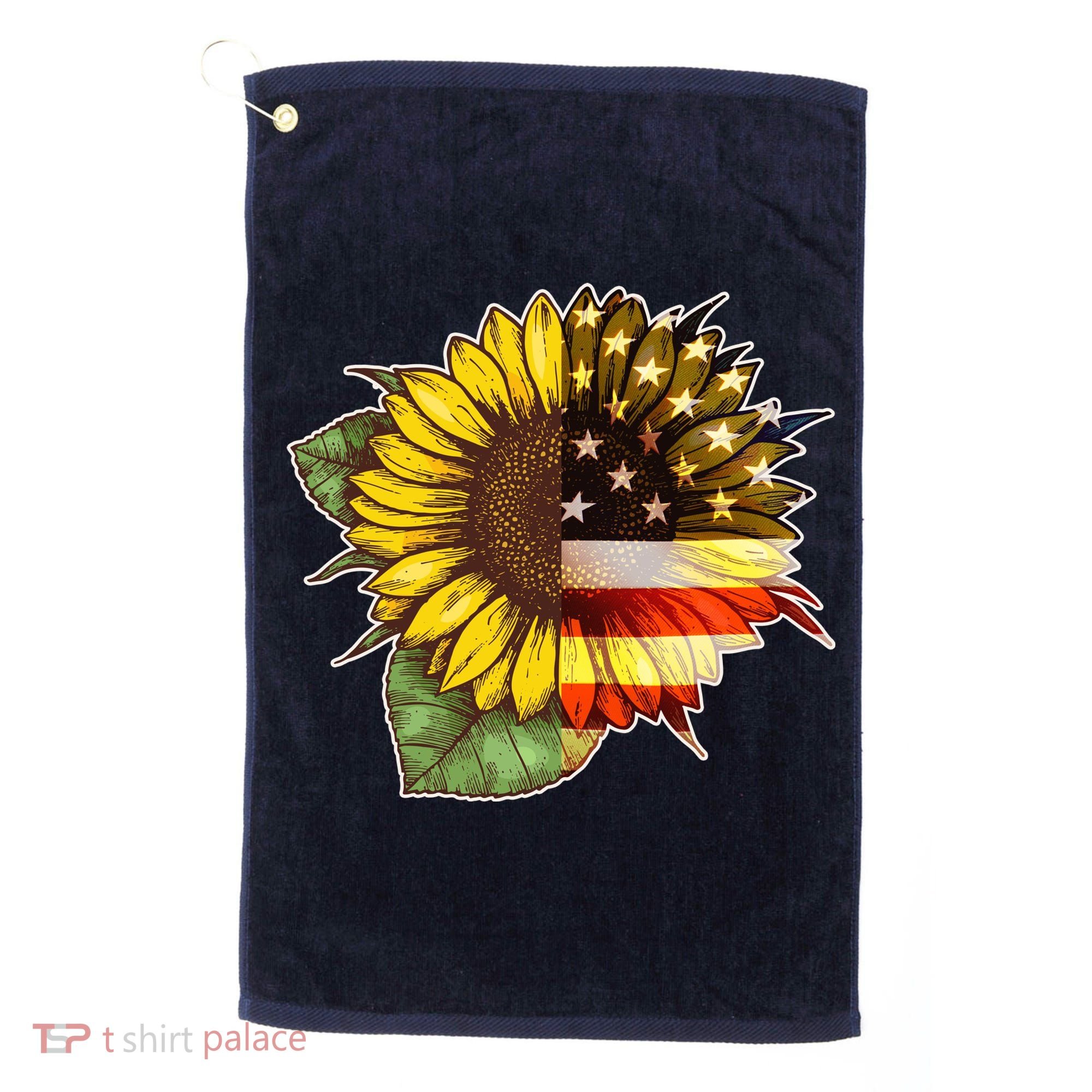 American Flag Sunflower Golf Towel