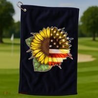 American Flag Sunflower Golf Towel thumb 1