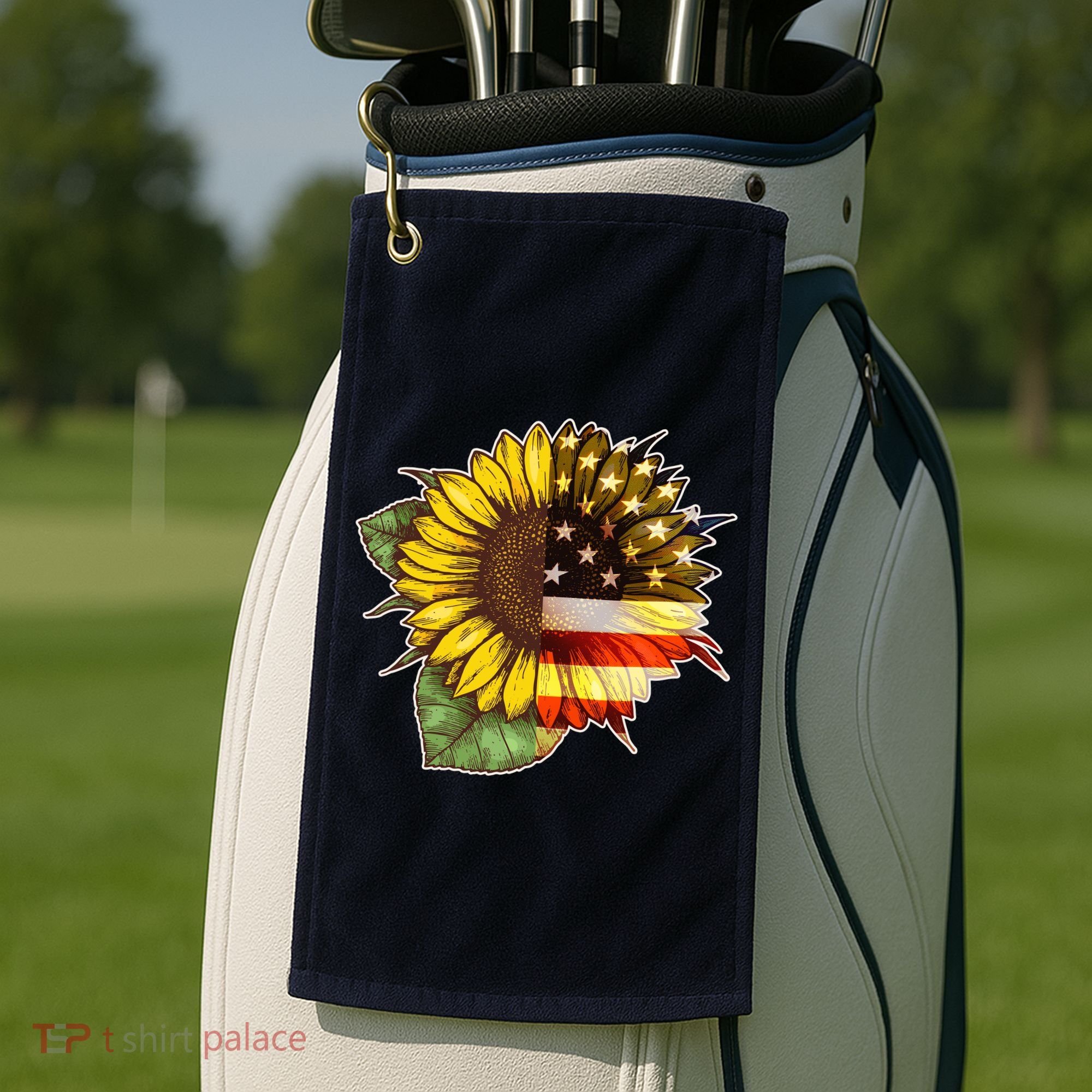 American Flag Sunflower Golf Towel