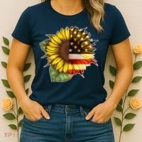 American Flag Sunflower Women's T-Shirt thumb 2