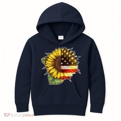 American Flag Sunflower Kids Hoodie