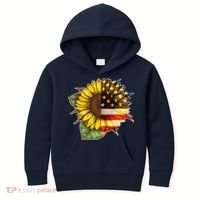 American Flag Sunflower Kids Hoodie thumb 0
