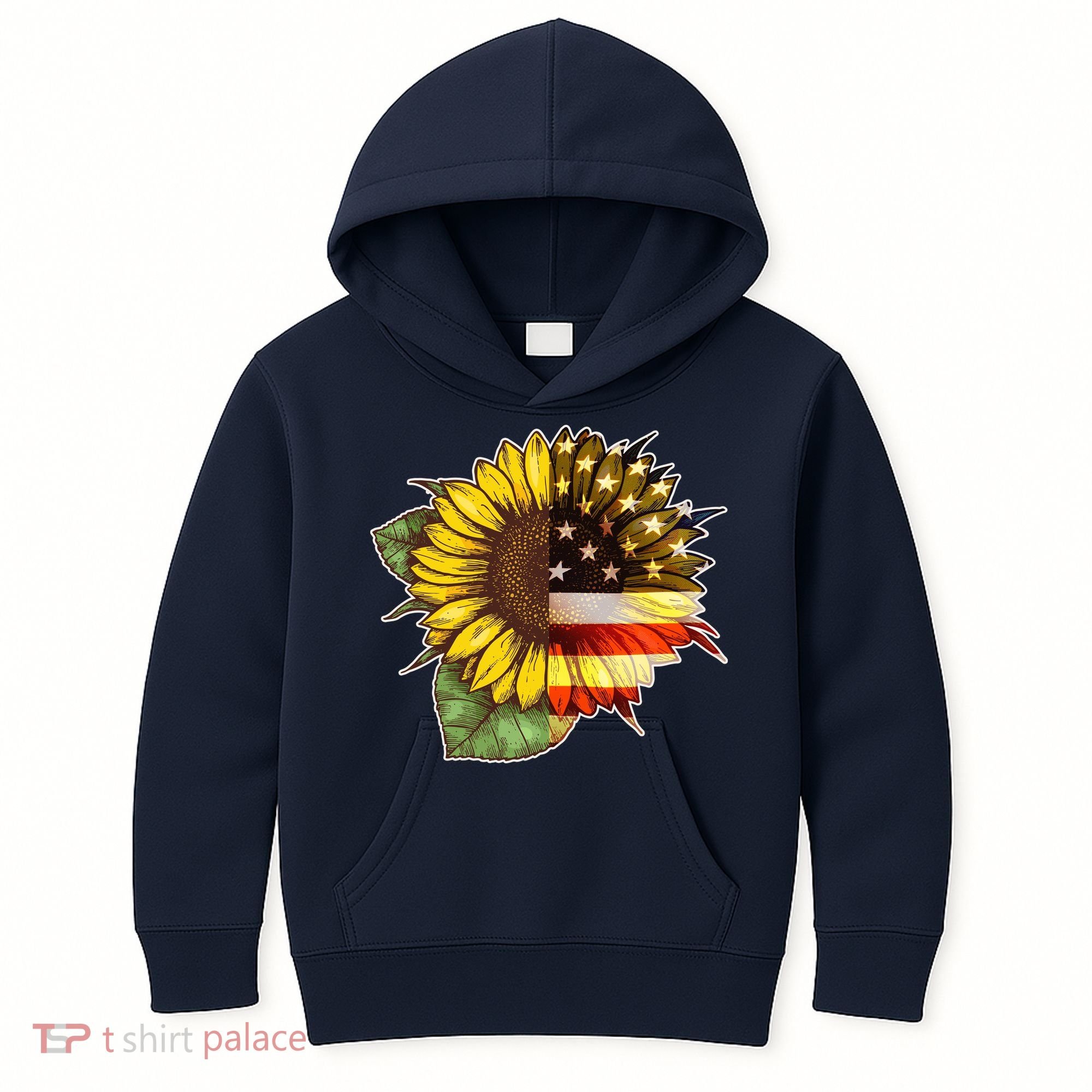 American Flag Sunflower Kids Hoodie
