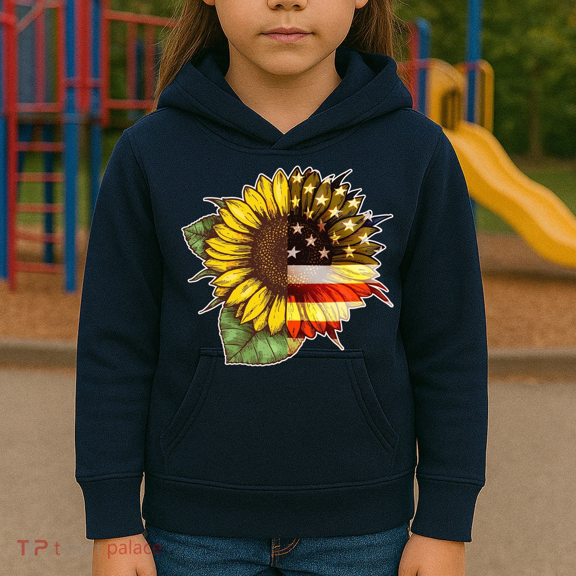 American Flag Sunflower Kids Hoodie