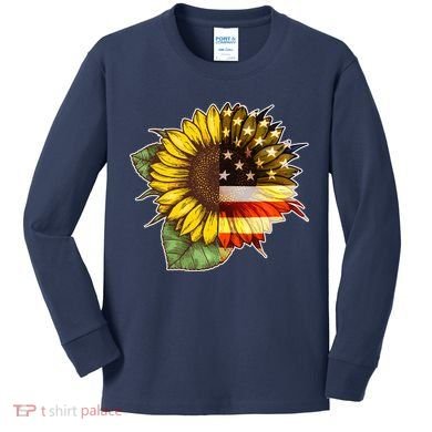 American Flag Sunflower Kids Long Sleeve Shirt