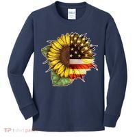American Flag Sunflower Kids Long Sleeve Shirt thumb 0