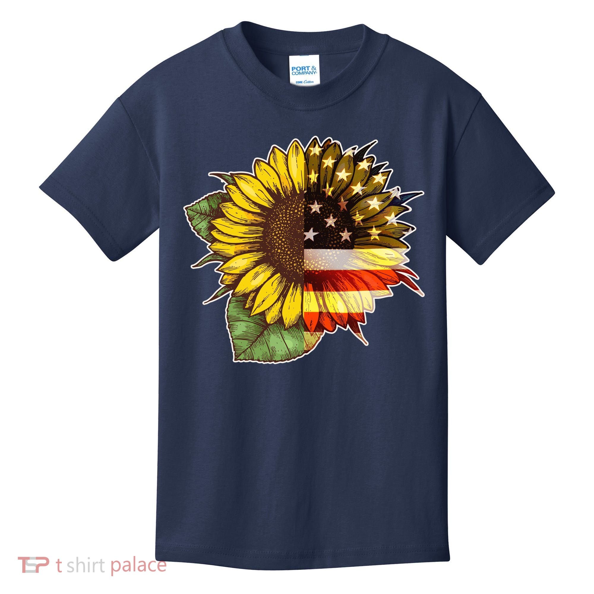 American Flag Sunflower Kids T-Shirt