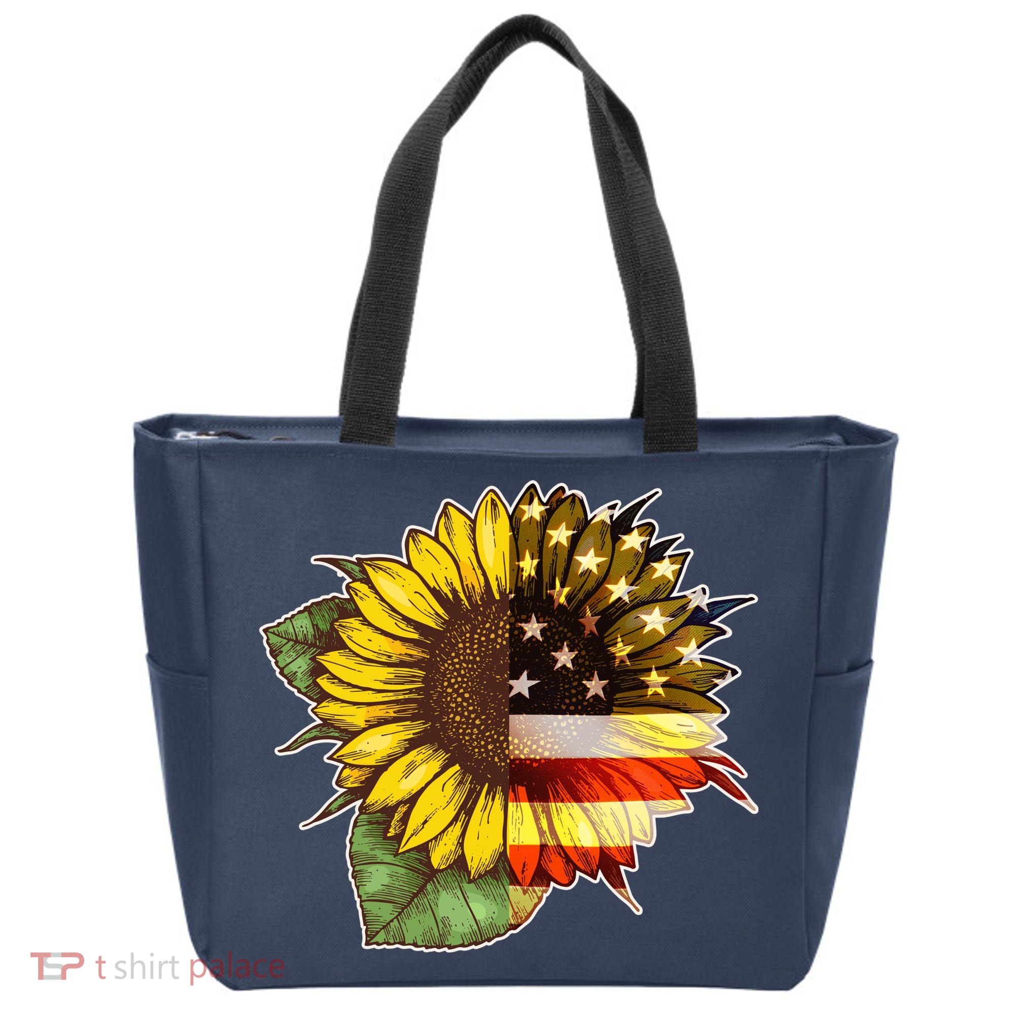 American Flag Sunflower Tote Bag