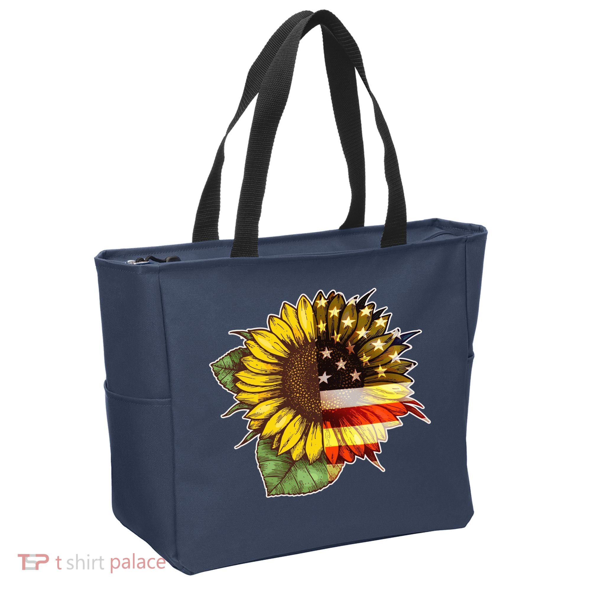 American Flag Sunflower Tote Bag