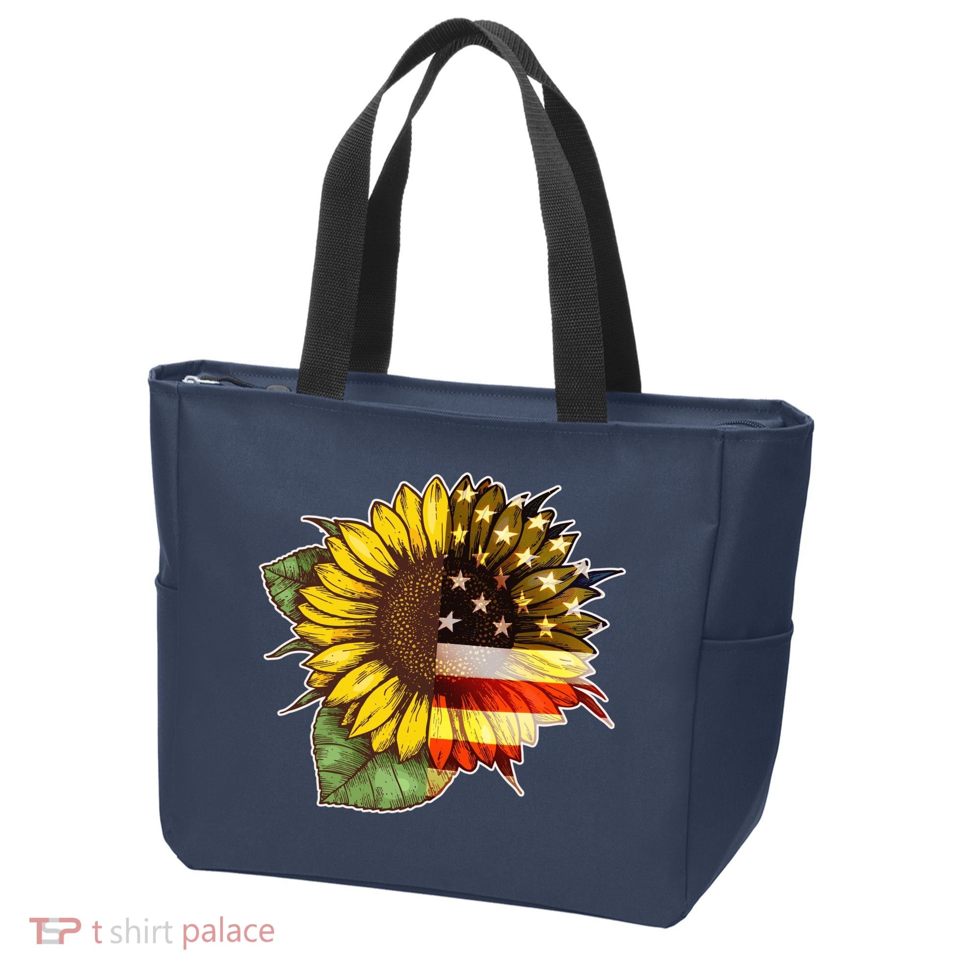 American Flag Sunflower Tote Bag