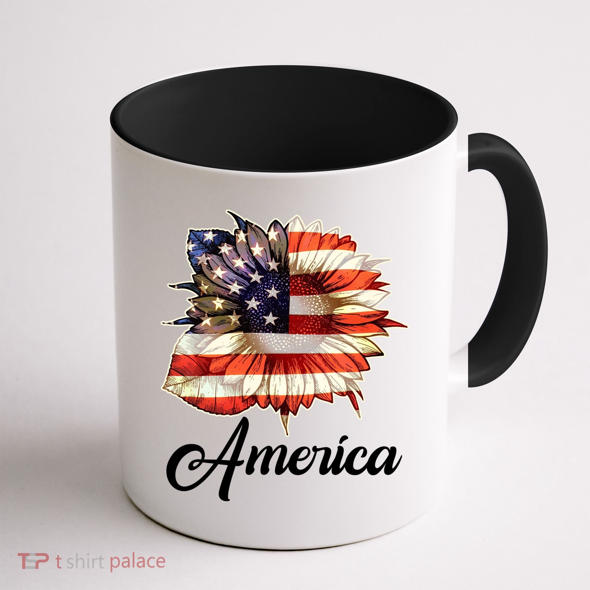 American Flag Sunflower USA Coffee Mug