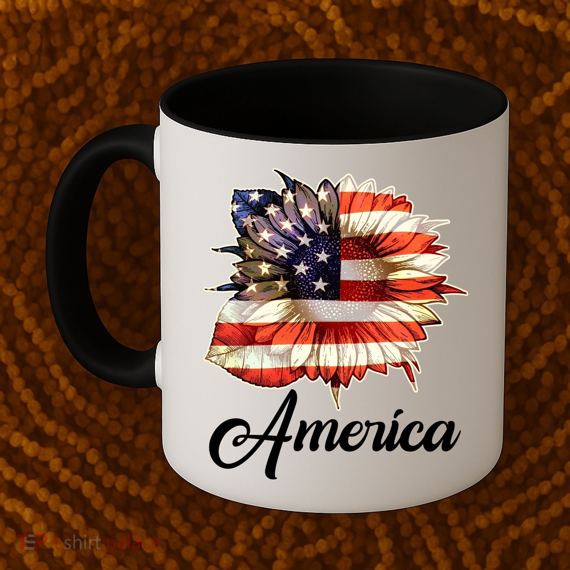 American Flag Sunflower USA Coffee Mug