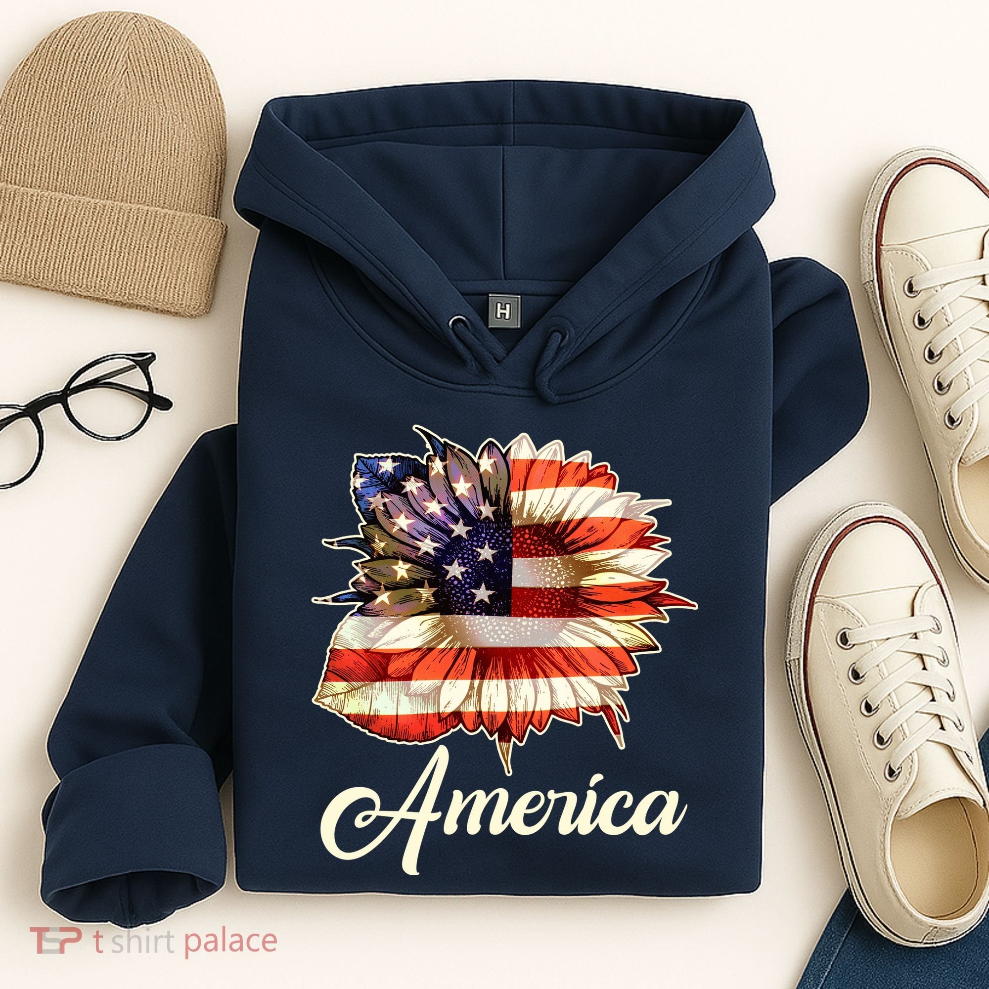 American Flag Sunflower USA Hoodie