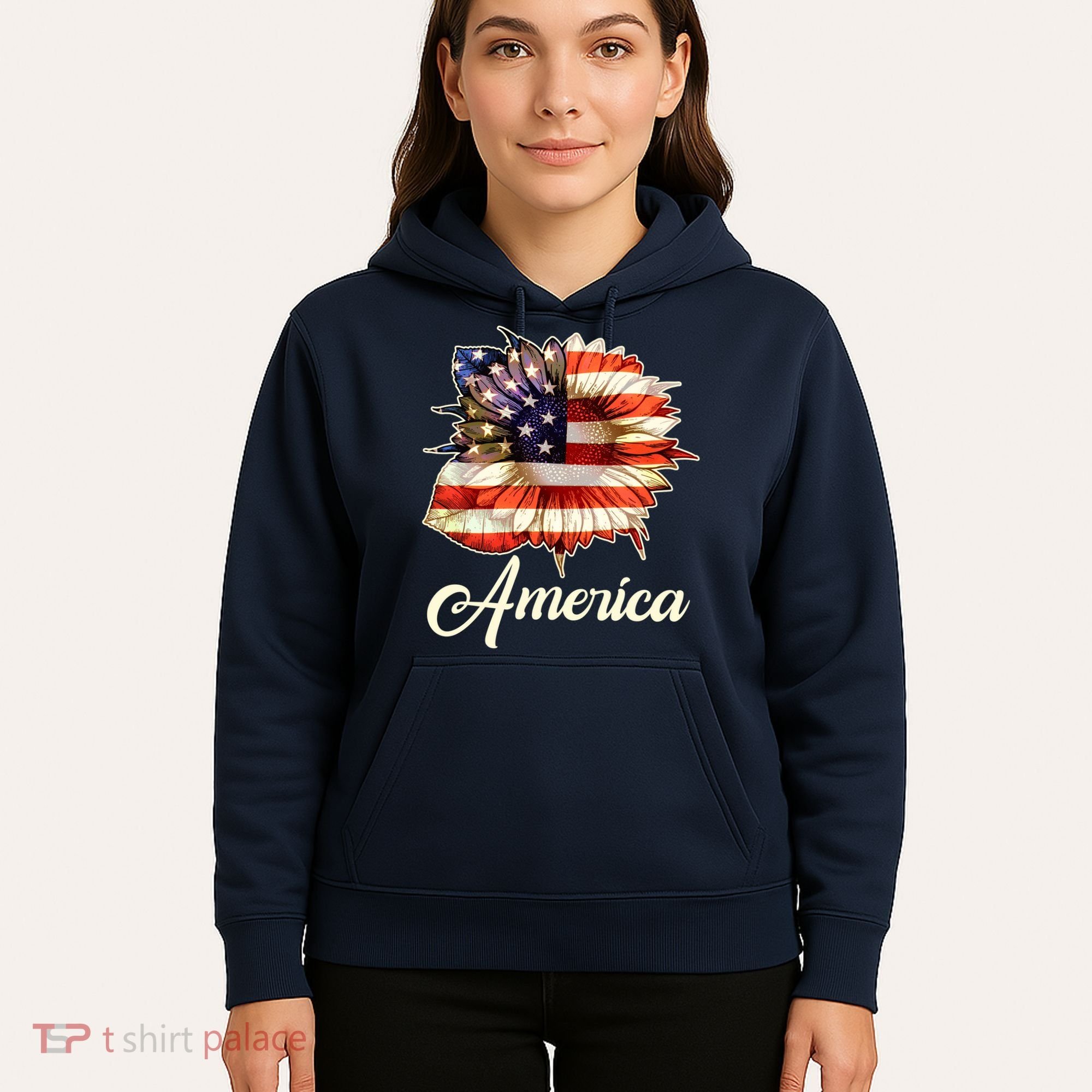 American Flag Sunflower USA Hoodie