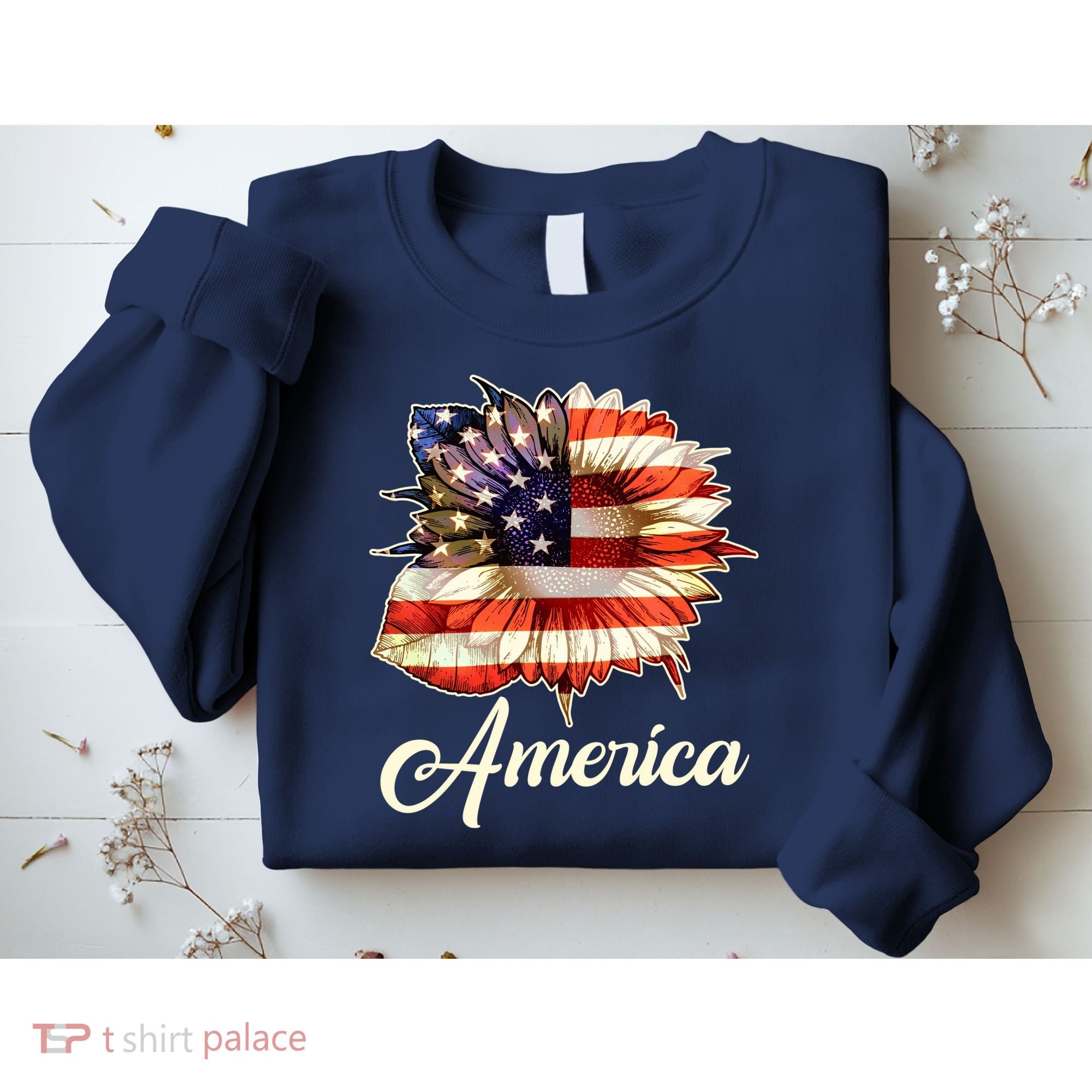 American Flag Sunflower USA Sweatshirt