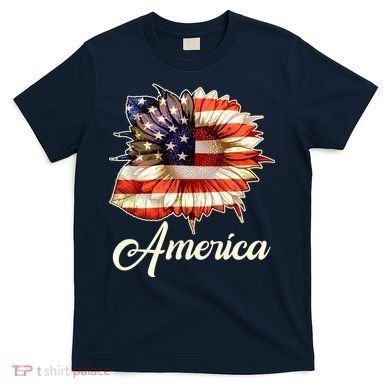 American Flag Sunflower USA T-Shirt