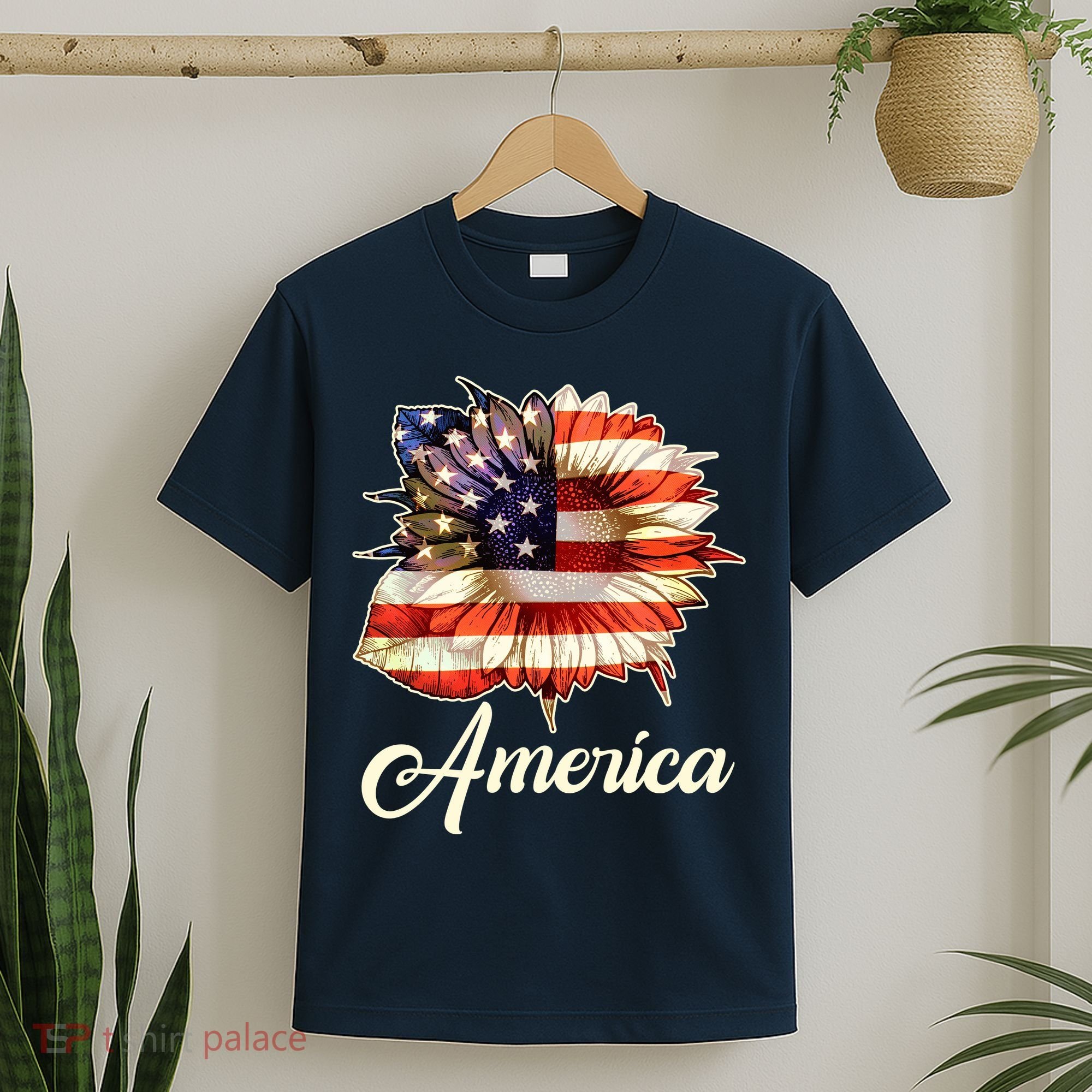 American Flag Sunflower USA T-Shirt