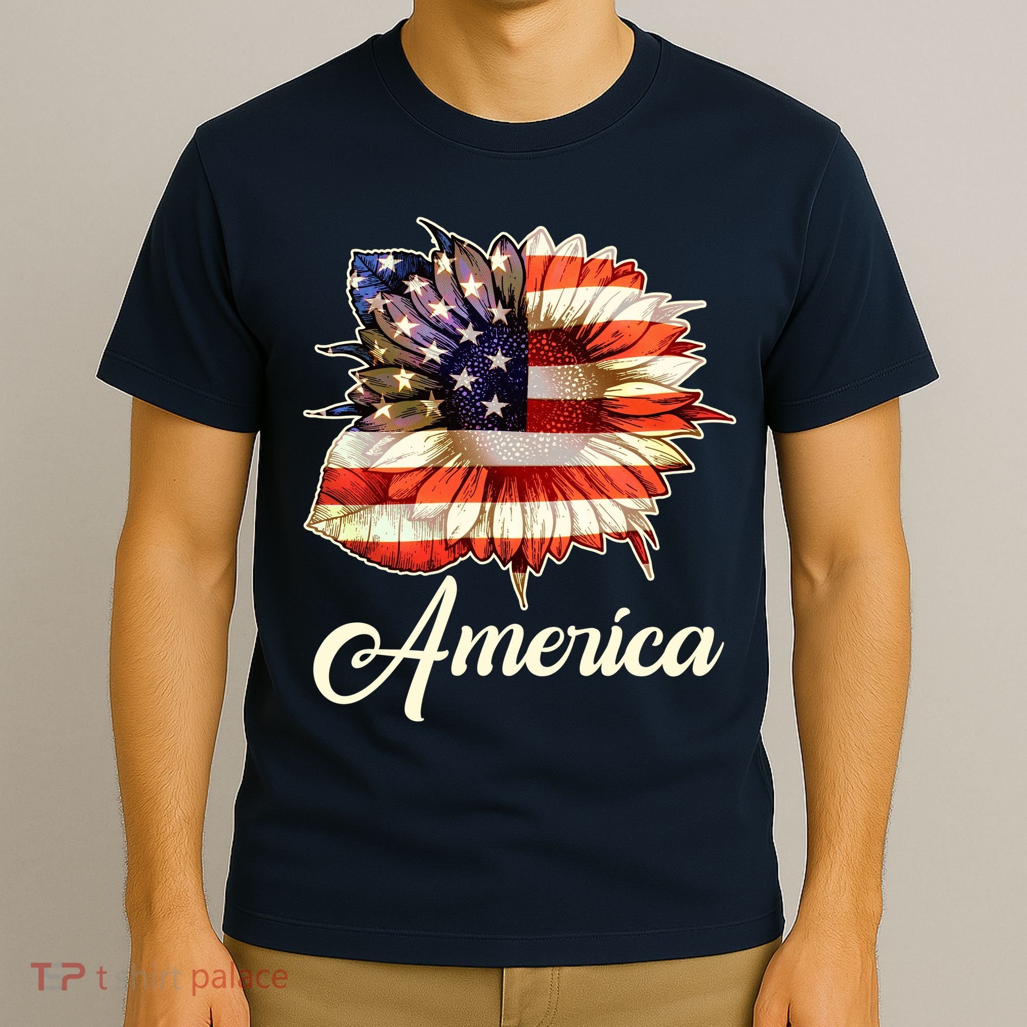 American Flag Sunflower USA T-Shirt