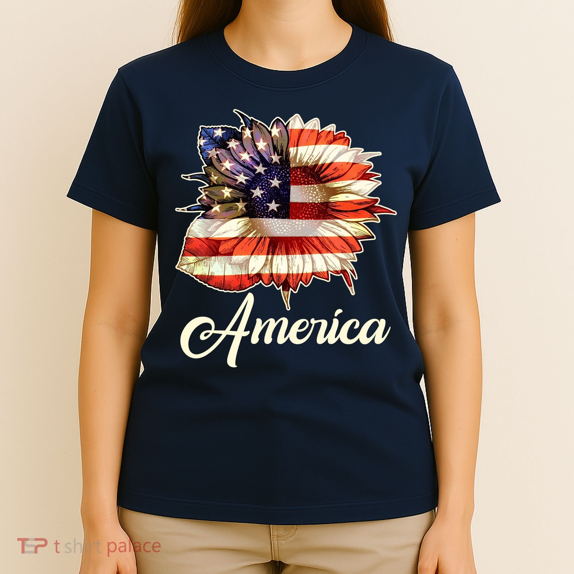 American Flag Sunflower USA T-Shirt