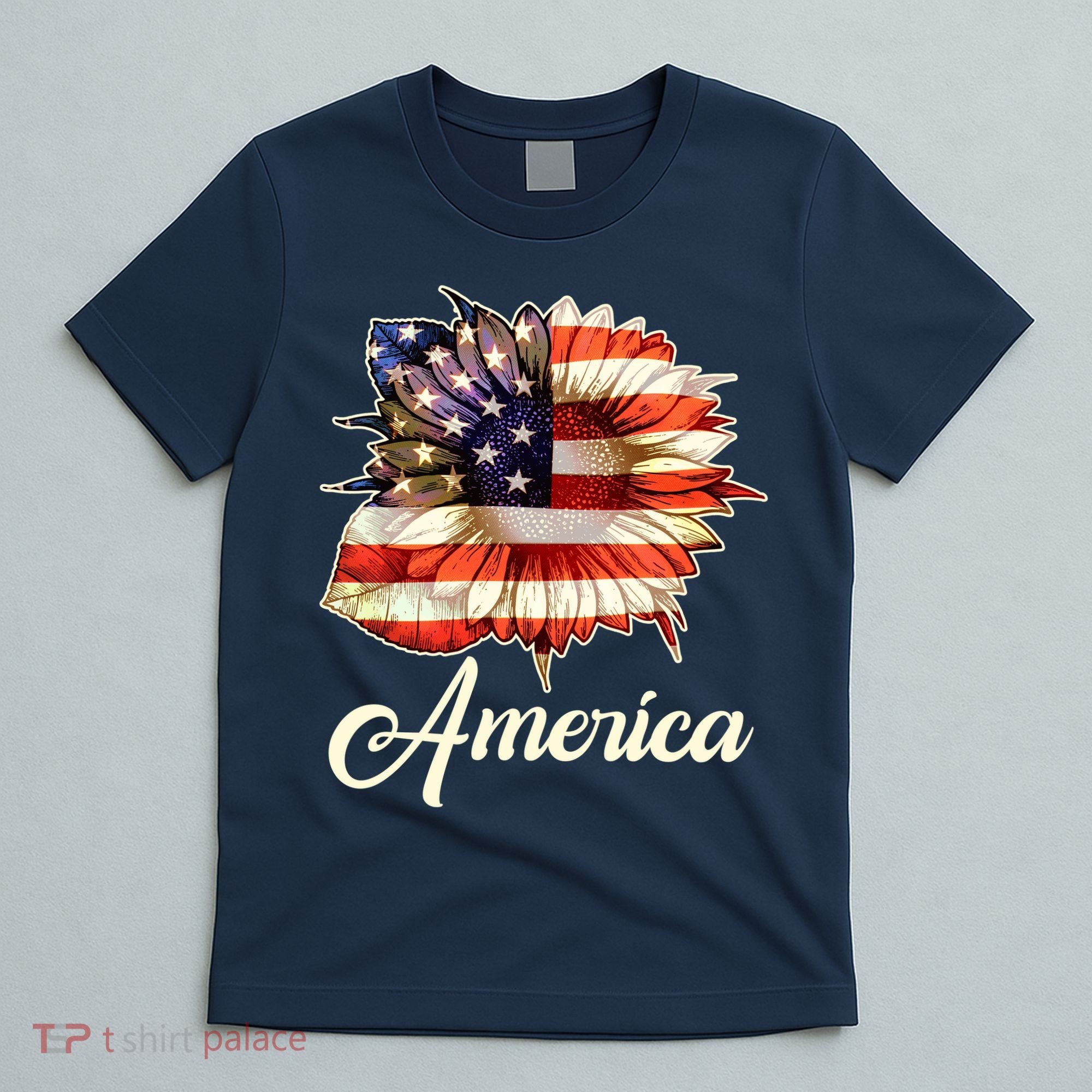 American Flag Sunflower USA T-Shirt
