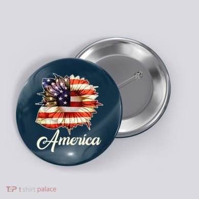 American Flag Sunflower USA Button